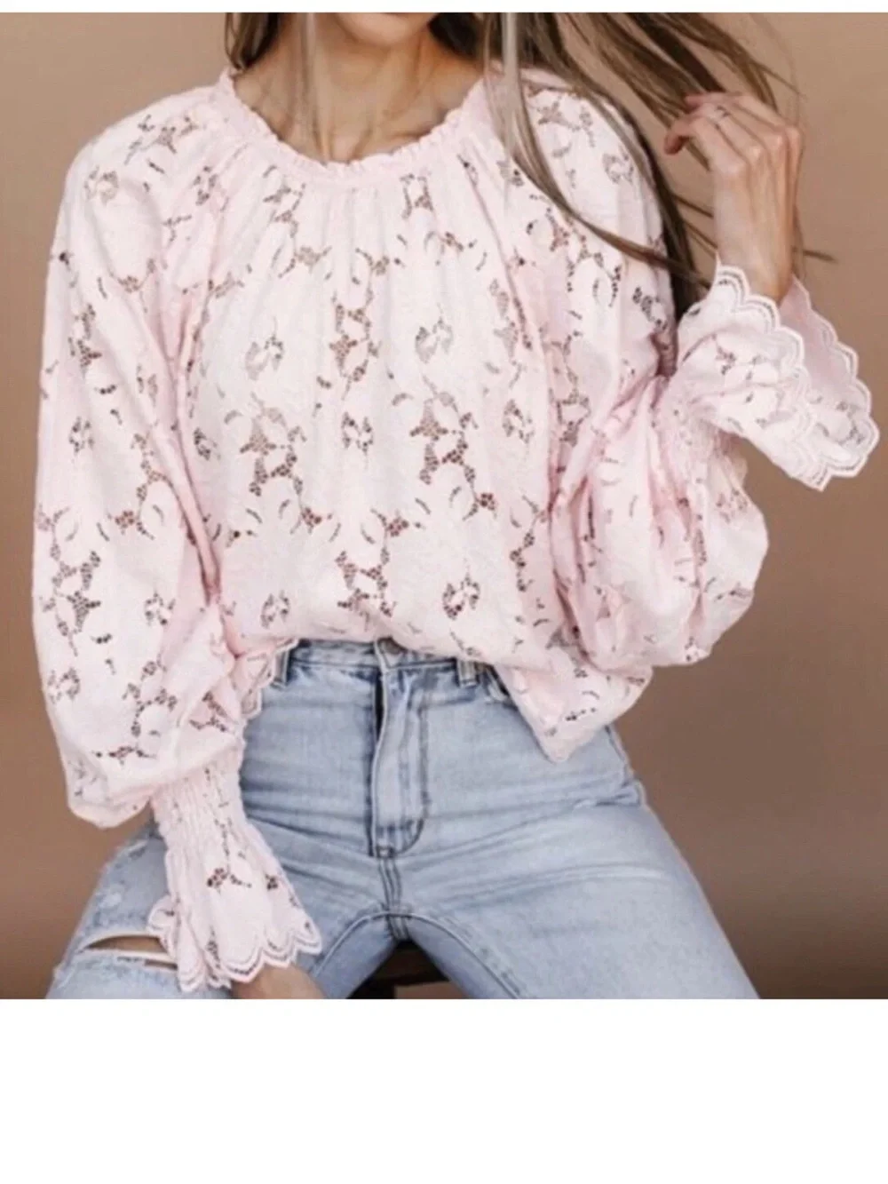 Free People Olivia Balloon Sleeve Lace Blouse